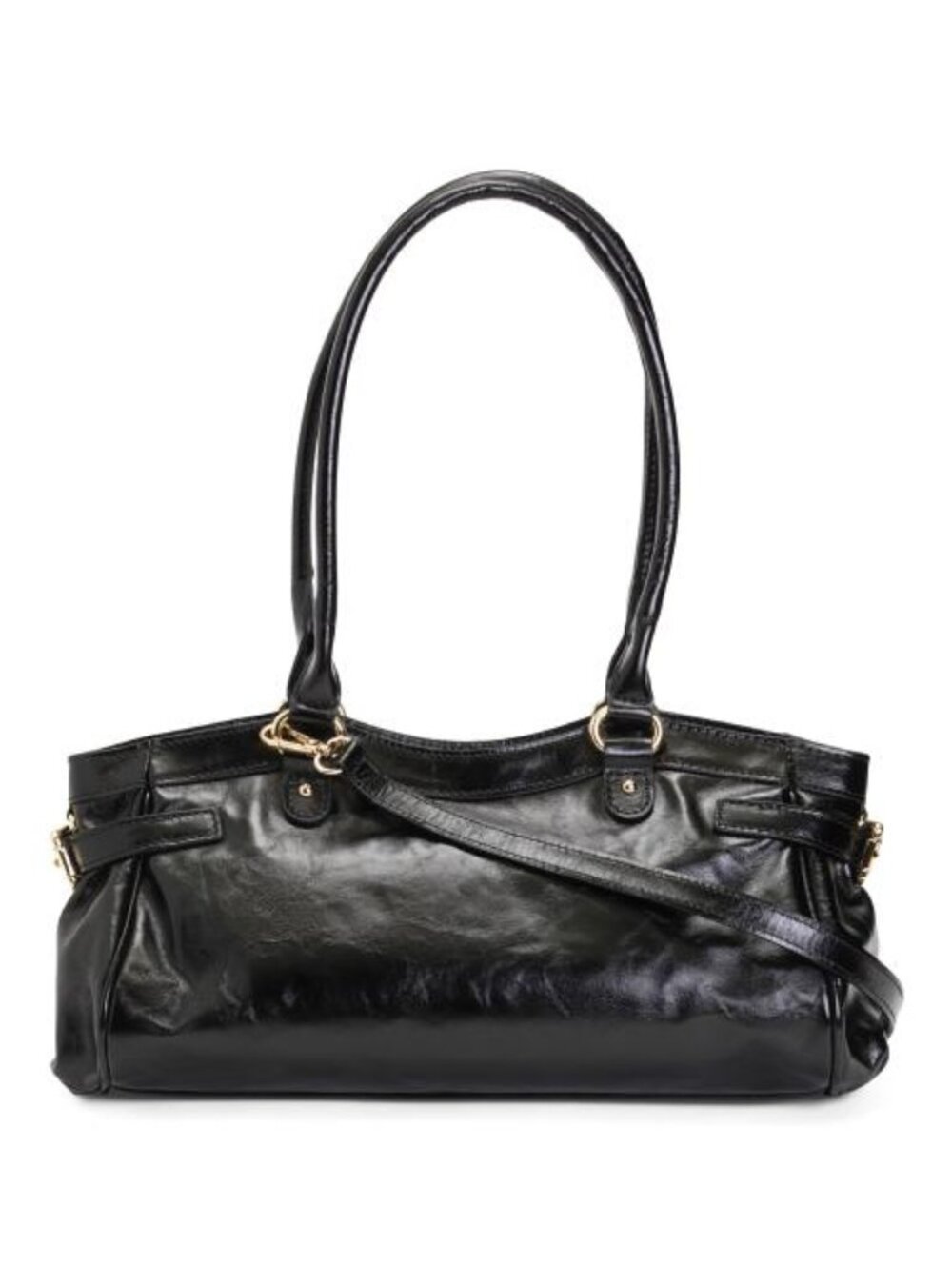 VIOLA CASTELLANI Made In Italy Leather East West Satchel With Side Buckles And T